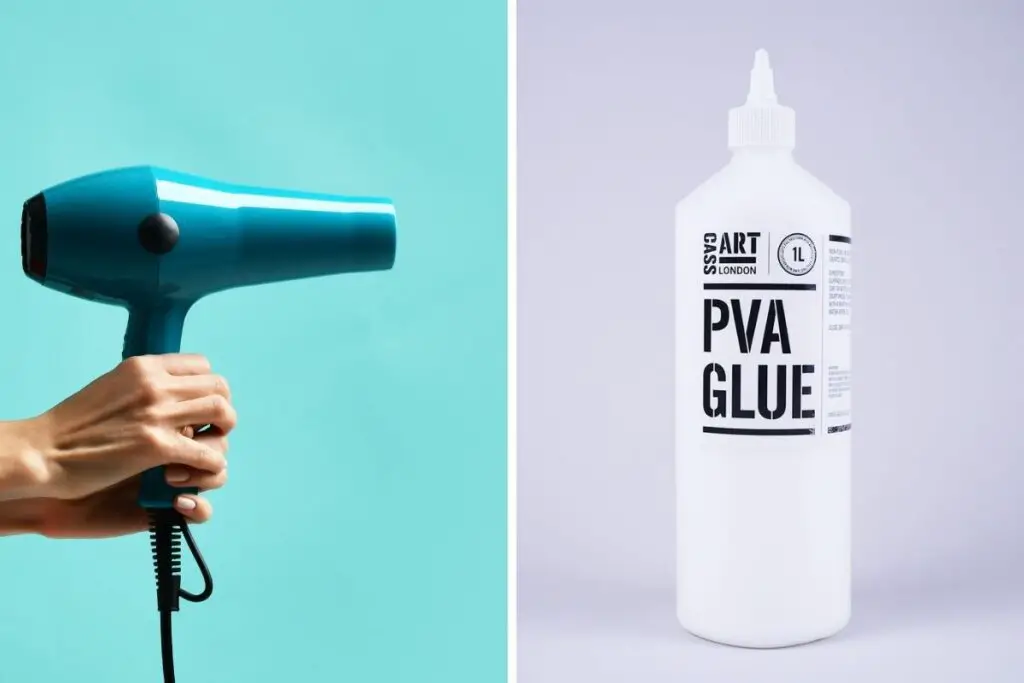 Hair dryer and PVA glue to show how can you dry pva glue with a hairdryer
